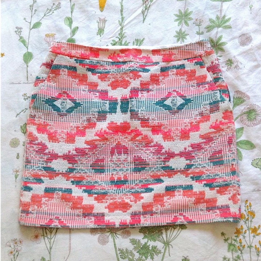 LF Promod Kilim Embroidered Neon Aztec Mini Skirt